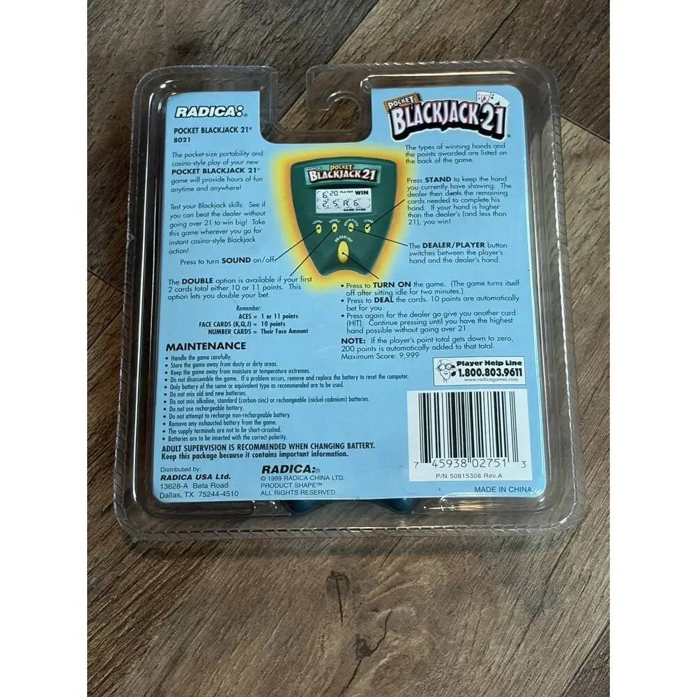 Vintage Radica Pocket Blackjack 21 Handheld Electronic Game 1999 SEALED